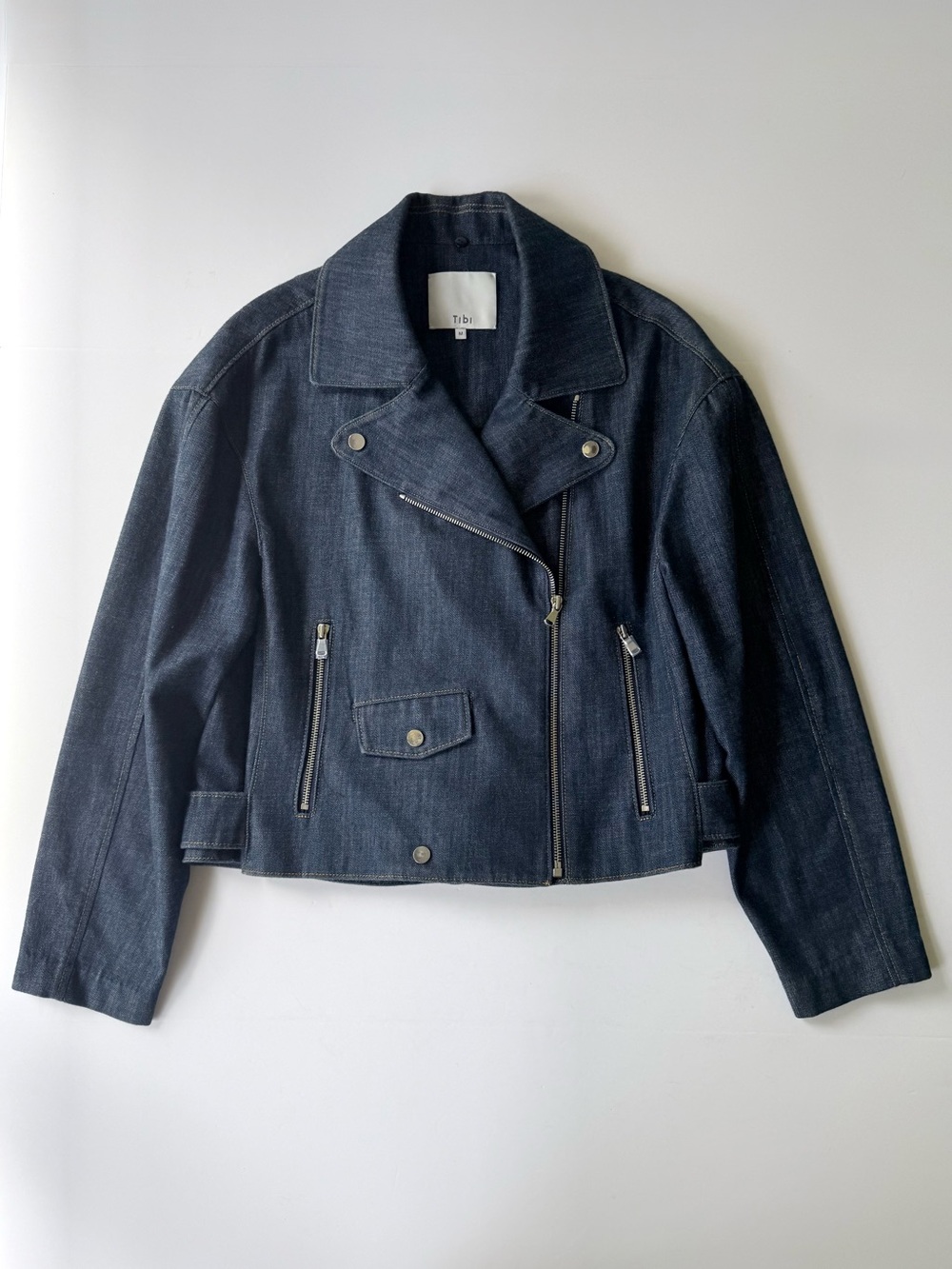 TIBI Raw Denim Oversized Moto Motorcycle Jean Jacket Size M - Picture 4 of 16